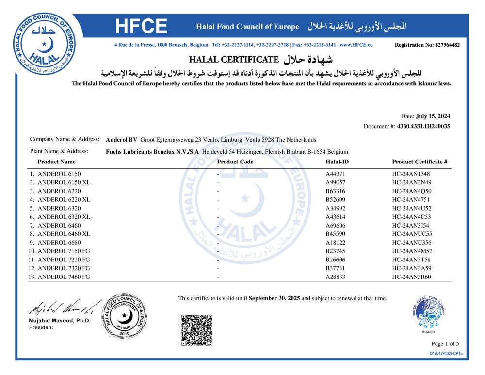 Anderol certification