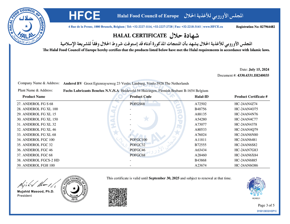 Anderol certification