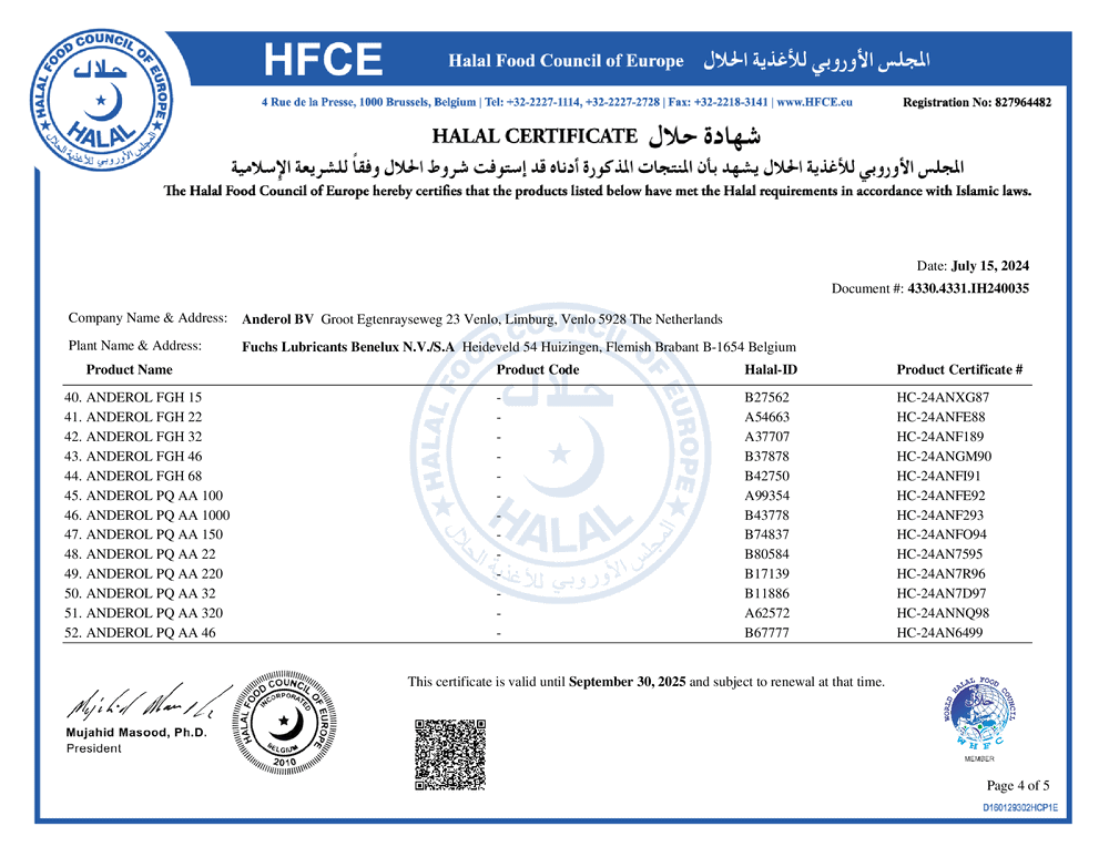 Anderol certification
