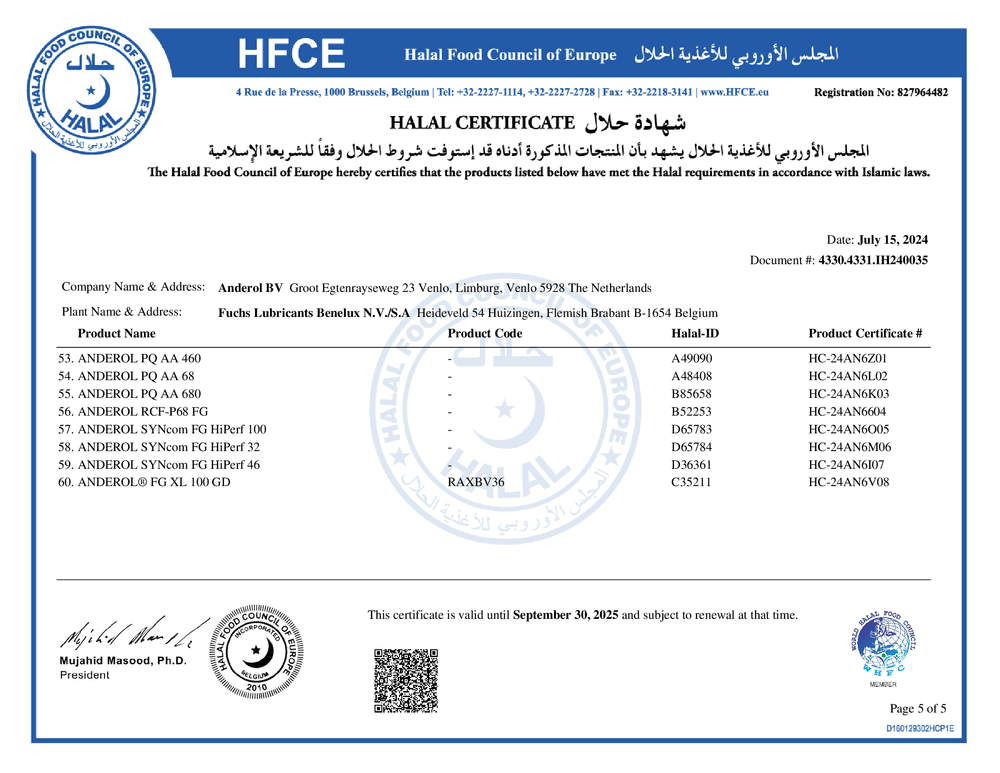 Anderol certification